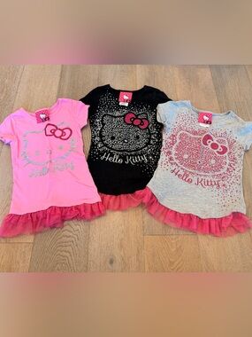 Set of 3 Hello Kitty Embellished Ruffle Hem Tops